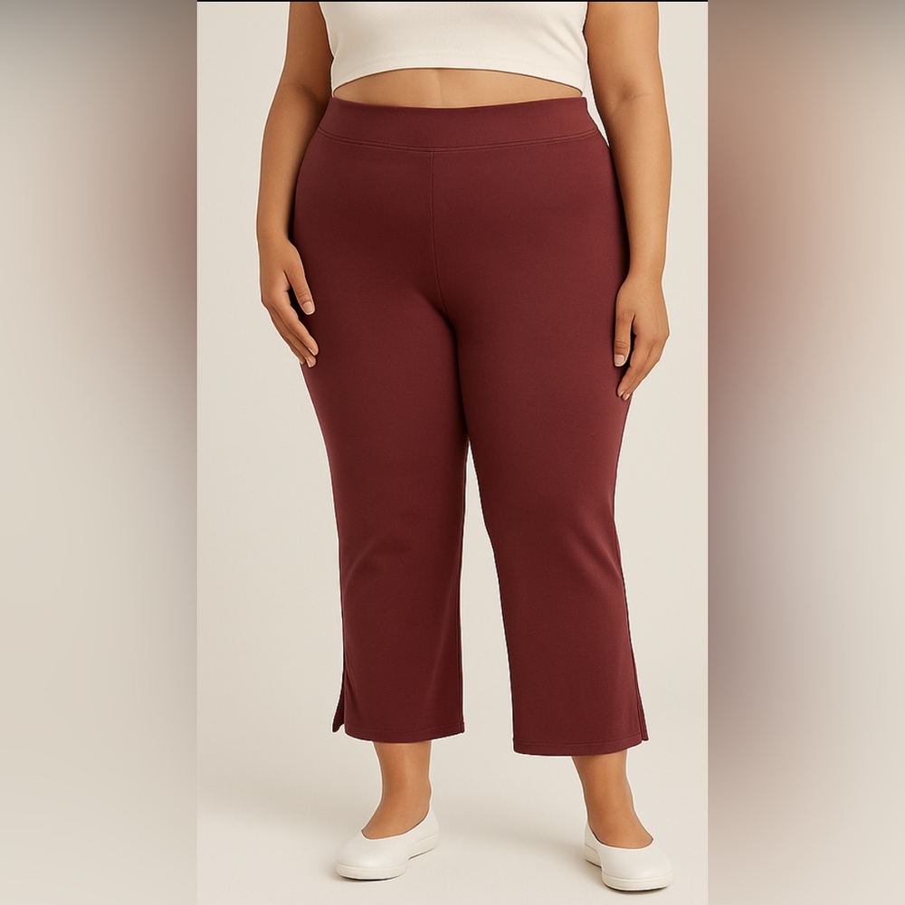 Jockey Cropped Slit Flare Yoga Pants Nocturne Burgundy Red Size Large Loungewear